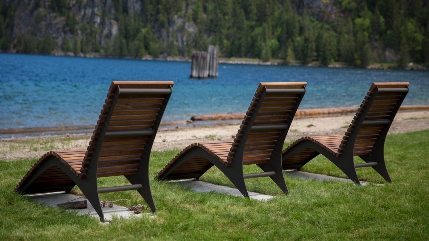 720 Lounge chairs in Ipe Wood in front of body of water