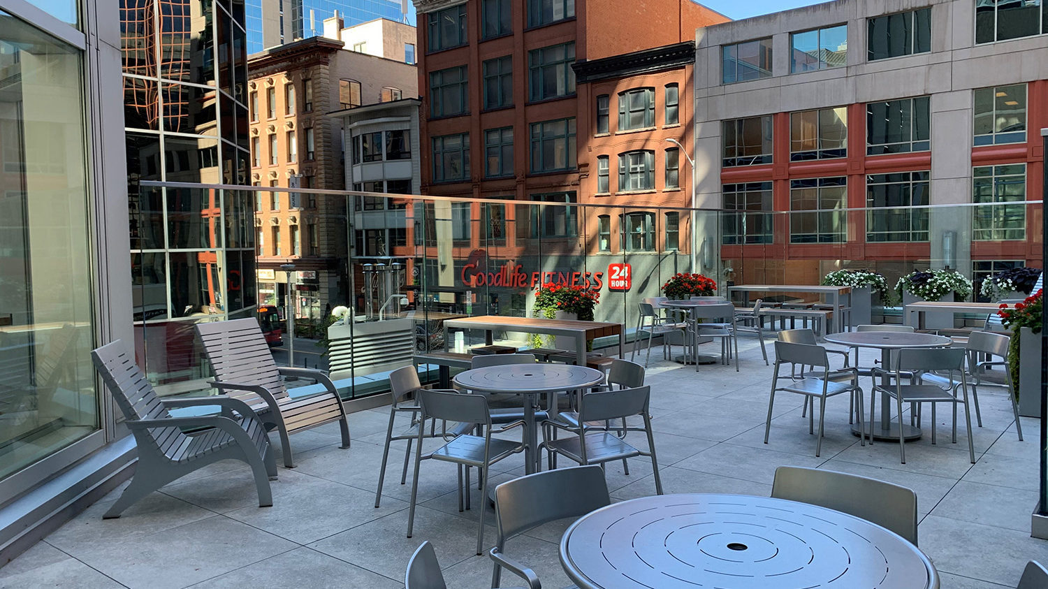 Foro tables and chairs with 720 chairs on rooftop patio