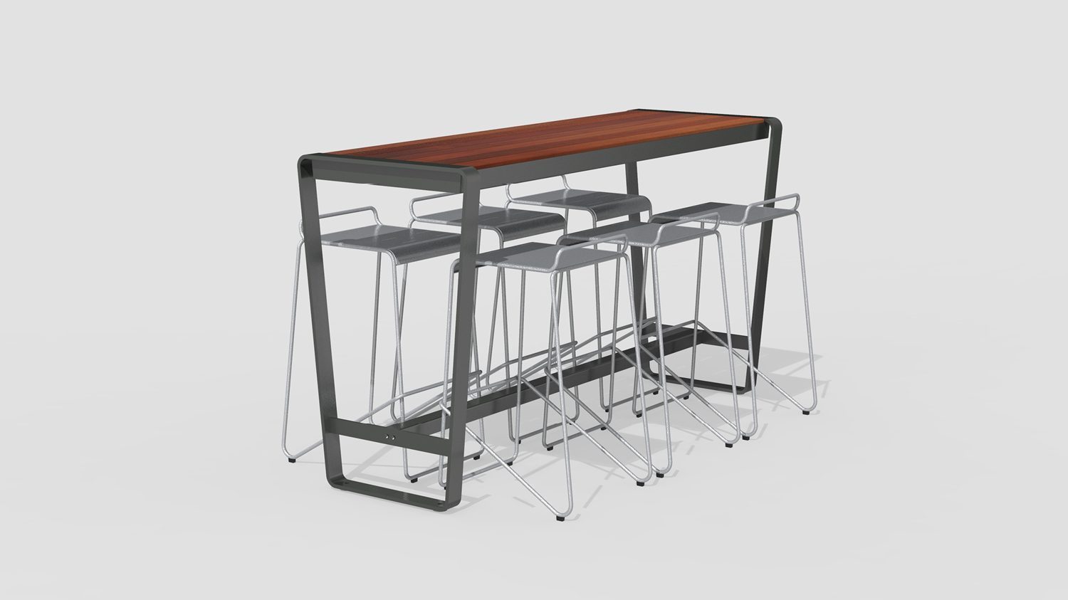 Lexicon Layout LXM1500-00100: 6' Bar Height Table, Wood, Kontur Stools