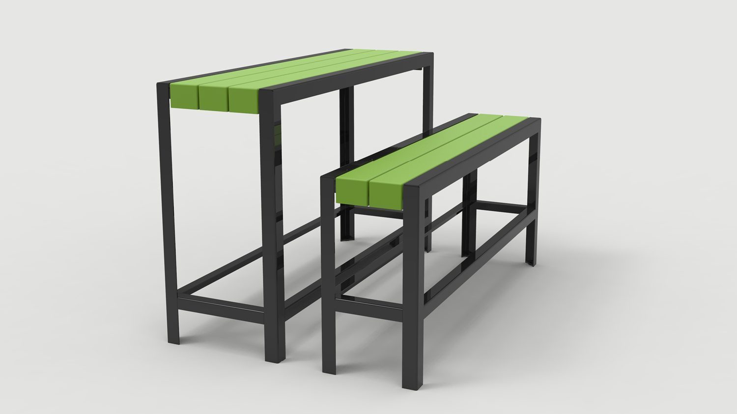 1050 Layout ML1050-00001: Bar Height Narrow Table, Backless Bench, Orange Peel HDPE Green