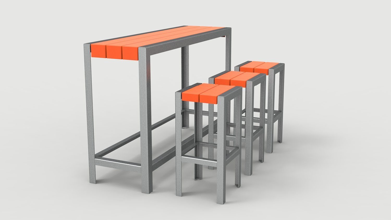 1050 Layout ML1050-00005: Bar Height Narrow Table, Backless Stools, Orange Peel HDPE Orange