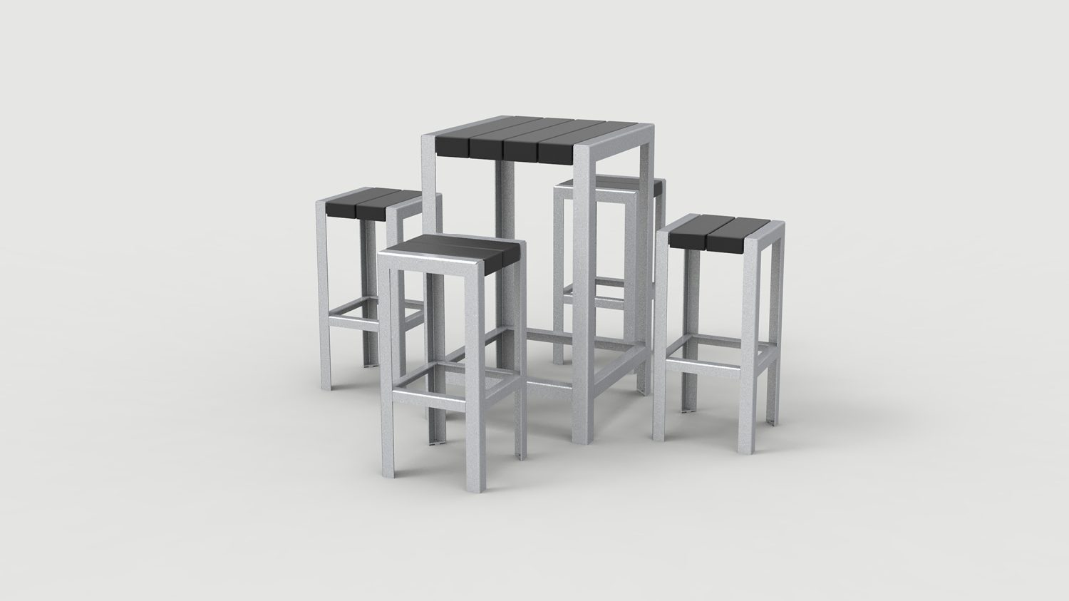 1050 Layout ML1050-00013: Bar Height Square Table, Backless Stools, Orange Peel HDPE Black