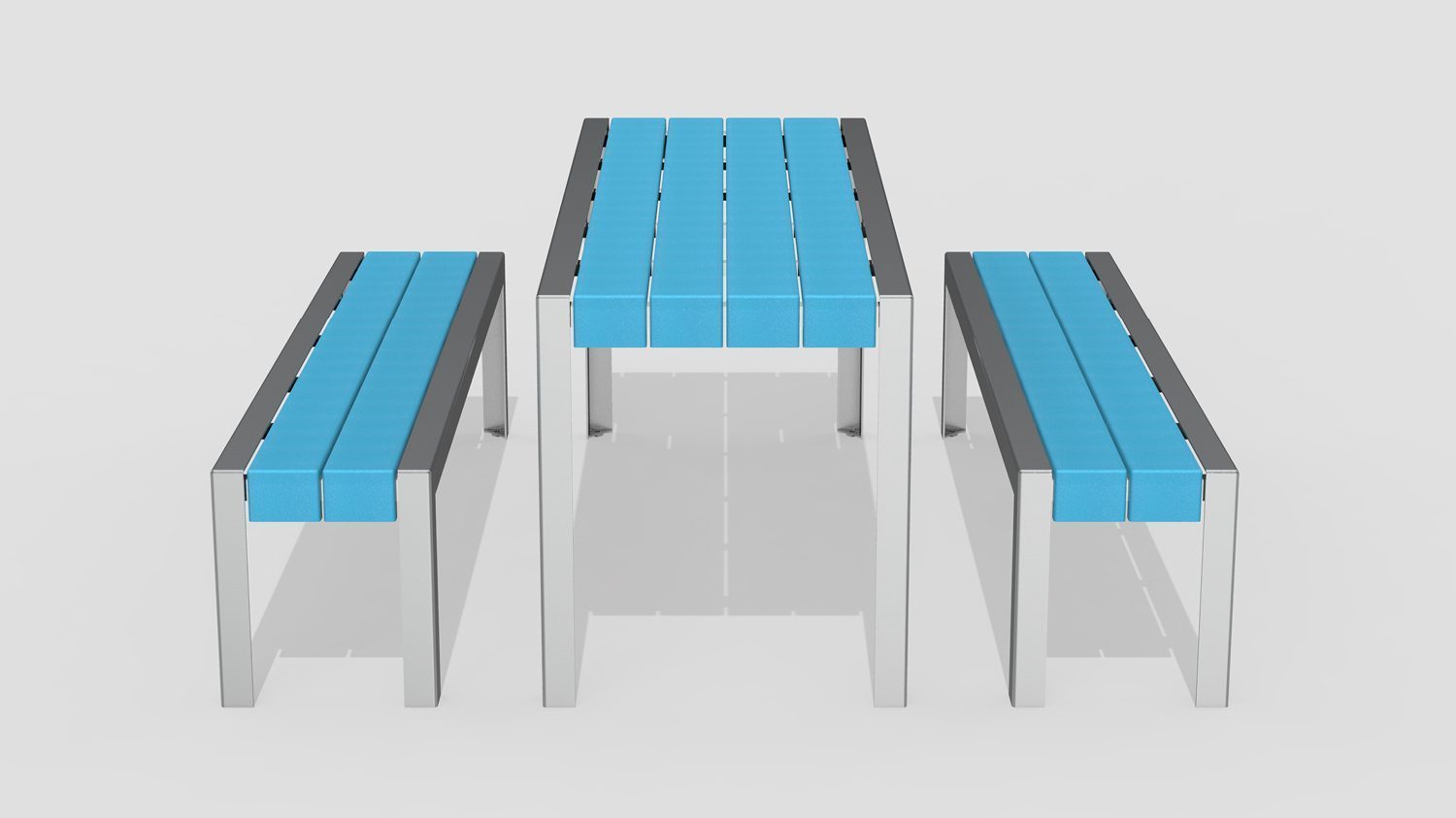 1050 Layout ML1050-00021: Standard Table, 2x Backless Benches, HDPE Blue