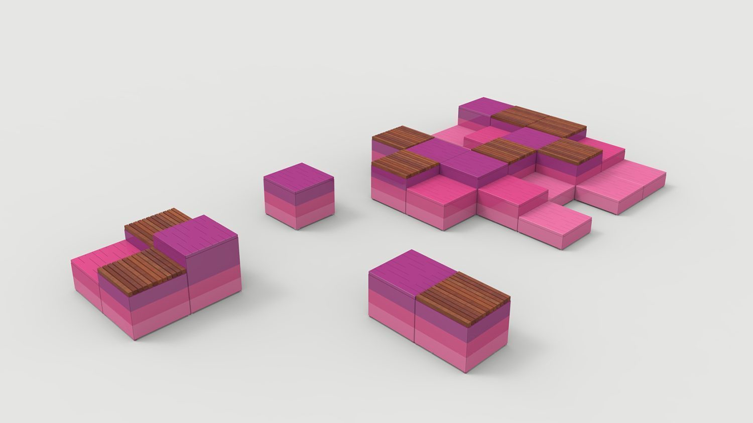 Pixel Layout PIX17040: Gradient Pink Short Blocks with Wood and Steel Tops