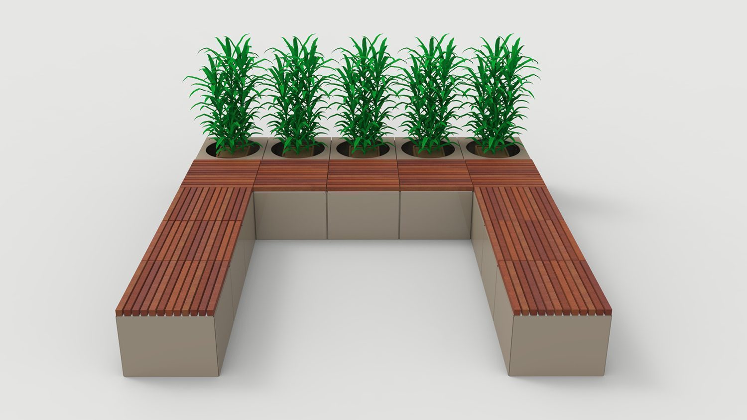 Pixel Layout PLF2200-00056: U Shape layout with tall blocks, wood tops and planters