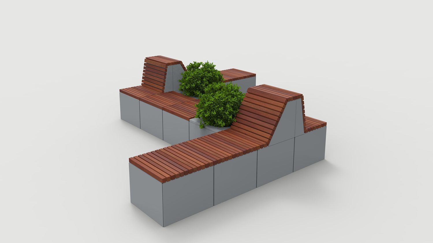 Pixel Layout PLF2200-00058: Tall Blocks with Lounge Back and planters, wood