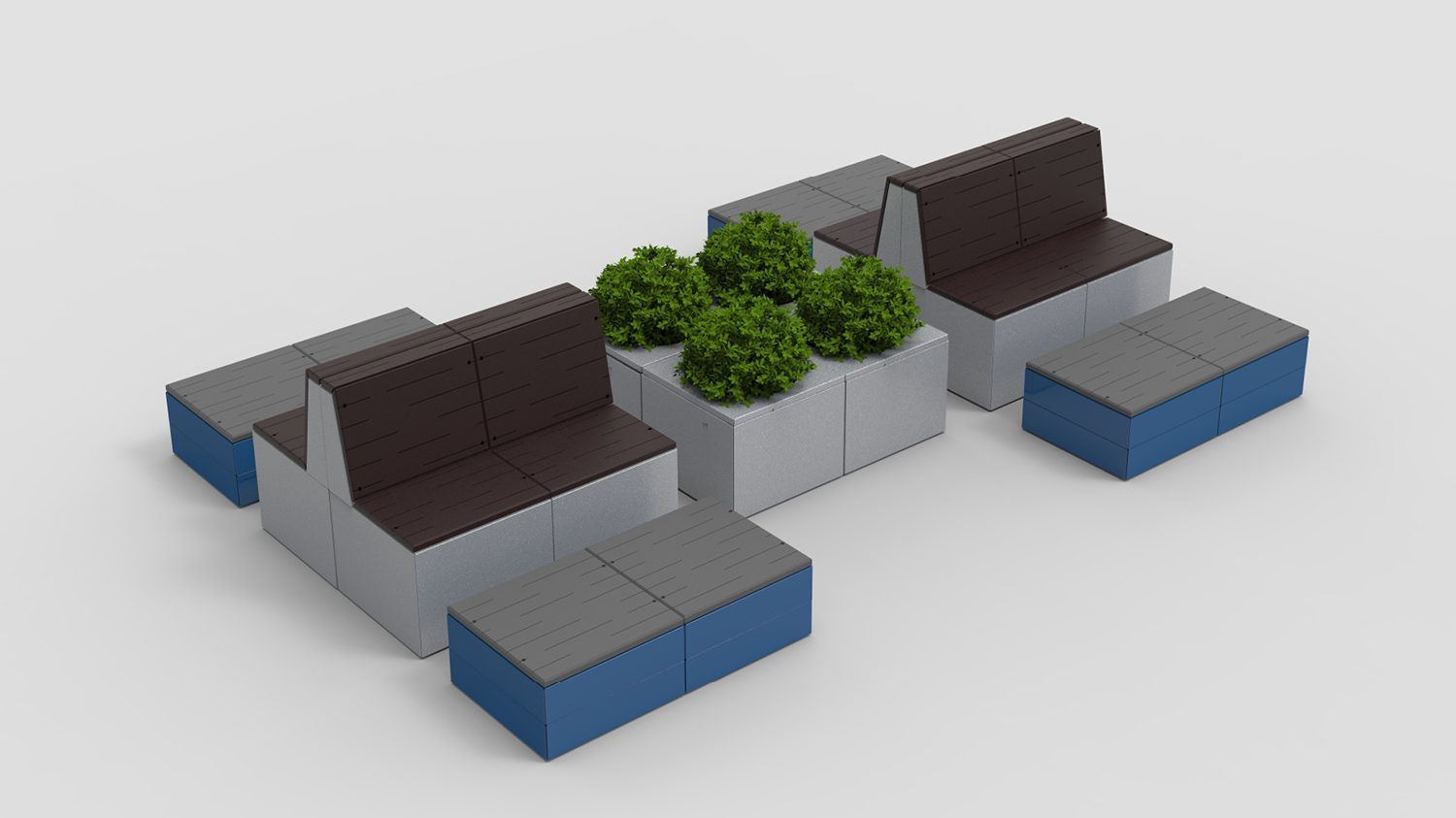 Pixel layout with HDPE brown and HDPE grey tops, planters