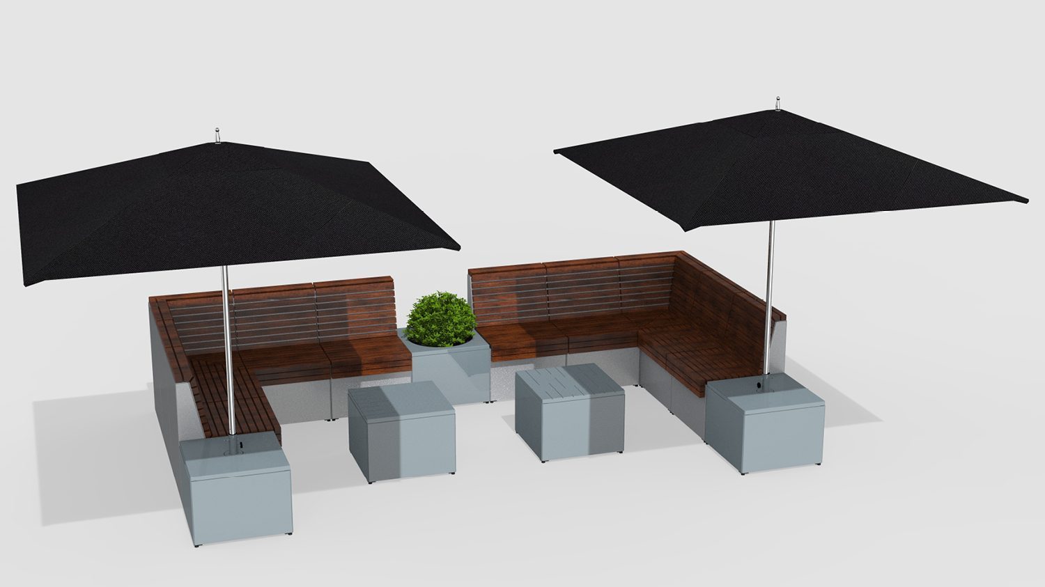 Pixel Layout PLF2200-106864: Corner seats, metal tables and umbrella's for shade options