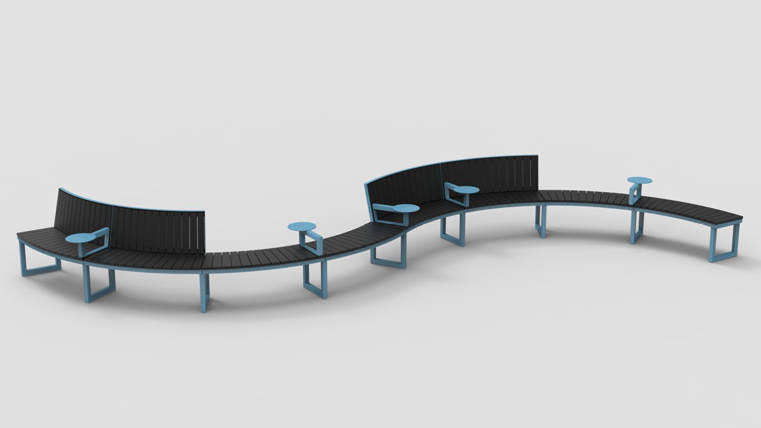 Backed and Backless Ogden layout with armrests and integrated table tops, HDPE Black, 