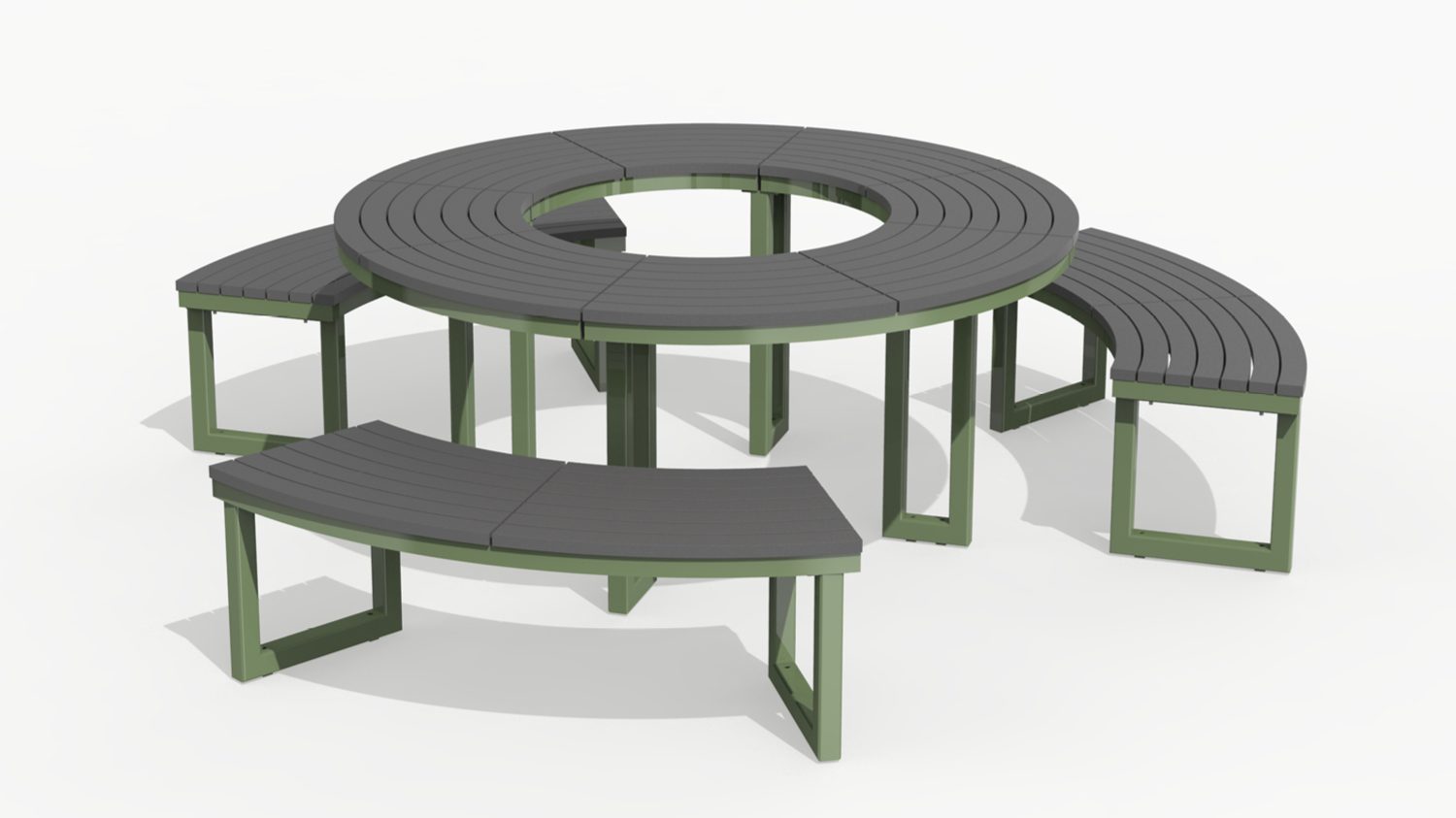 Ogden bench and table layout, HDPE Grey, left to right slats