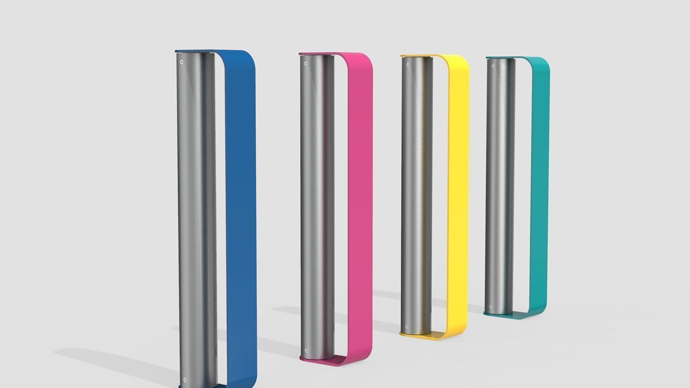 MUG Collection Bike Racks painted in vibrant colors