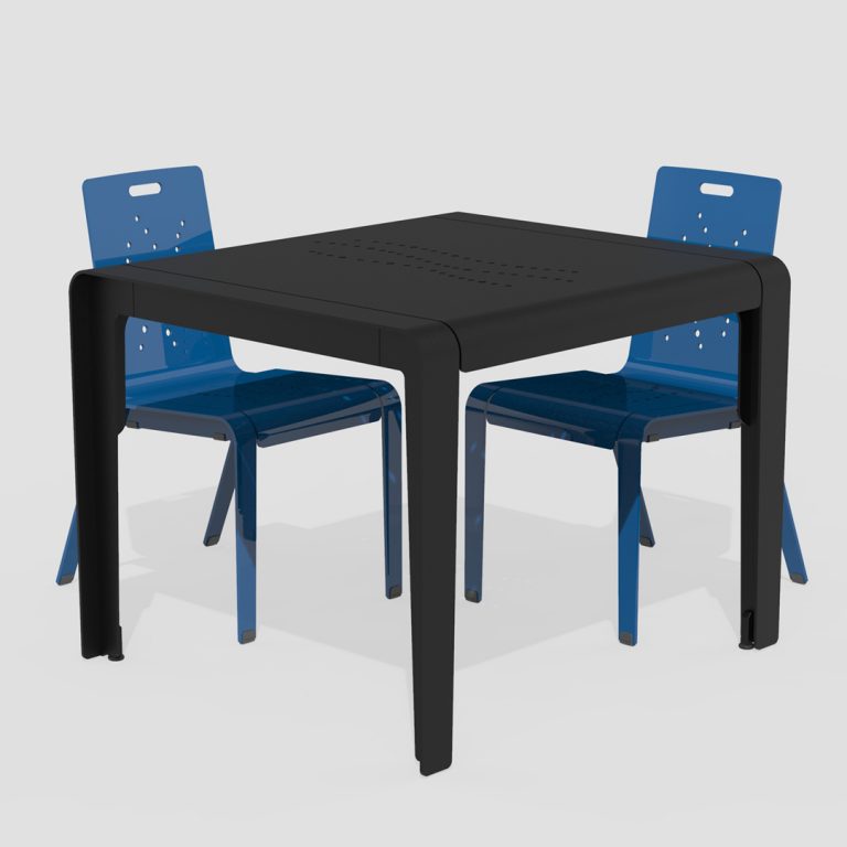 ALUM Table and chairs painted black and blue