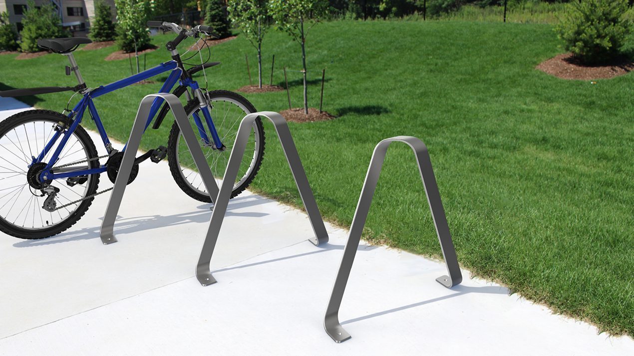 3100 Series - Stainless Steel Bike Racks with Bicycle in park