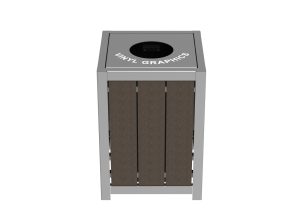 MTR-1050-00020: 1050 Trash Receptacle, Brown WG HDPE Sides, Vinyl Graphics