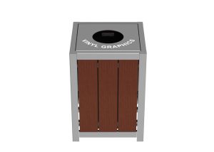 MTR-1050-00023: 1050 Trash Receptacle, Ipe Wood Sides, Vinyl Graphics