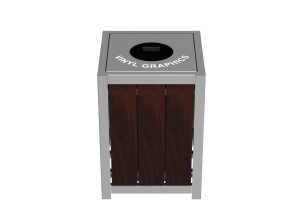 MTR-1050-00024: 1050 Trash Receptacle, Thermal Ash Wood Sides, Vinyl Graphics