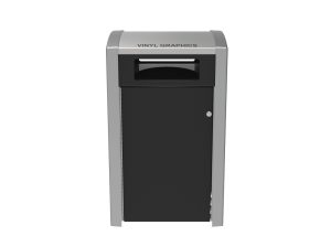 MTR-1400-00015: 1400 Trash Receptacle, Black Face Plate, Black OP HDPE Sides, Vinyl Graphics