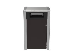 MTR-1400-00017: 1400 Trash Receptacle, Black Face Plate, Brown OP HDPE Sides, Vinyl Graphics