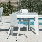 ALUM Dining Table and Chairs, on patio, poolside