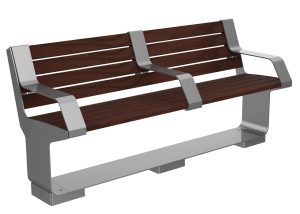 MBE-3000-00008: L-Series Backed Bench, Thermally Modified Ash Wood, Two End Arms, Center Arm