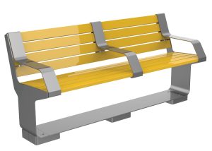 MBE-3000-00009: L-Series Backed Bench, Steel, Two End Arms, Center Arm