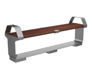 MBE-3000-00031: L-Series Backless Bench, Ipe Wood, Two End Arms, Skate Deterrents