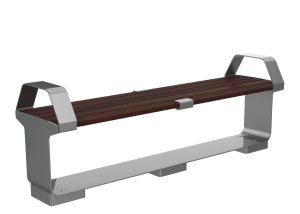 MBE-3000-00032: L-Series Backless Bench, Thermally Modified Ash Wood, Two End Arms, Skate Deterrents