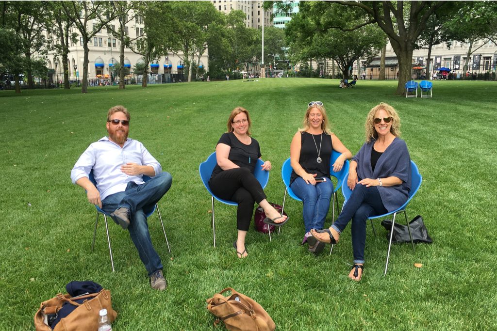 Aaron, Linda, Jill and Max enjoying the fresh air at Battery park