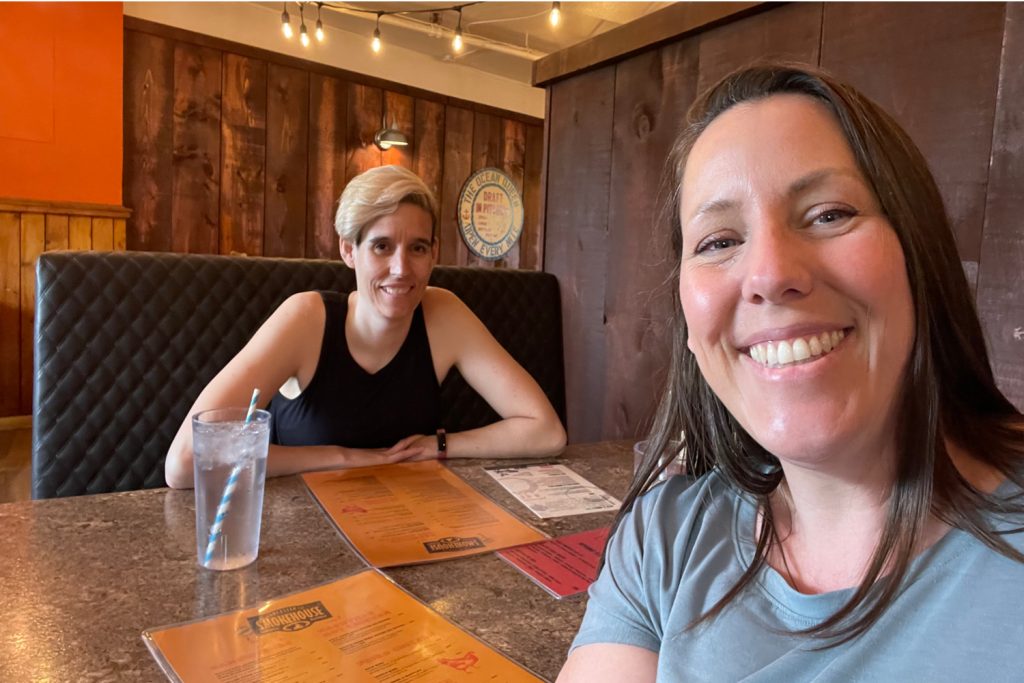 Stef and Kyra having some lunch at a restaurant