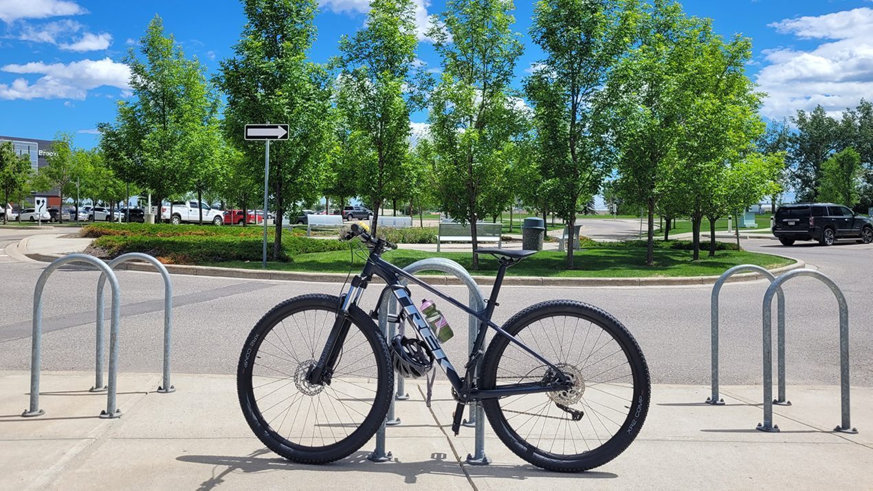 MBR-0500 Bike Racks, galvanized with bicycle locked in place