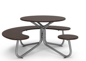 MTB-2800-00064: FAVA Cluster Seating, Thermally Modified Ash Wood Table Top and Attached Backless Single Seat (1) and Quad Seat (1)