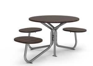 MTB-2800-00066: FAVA Cluster Seating, Thermally Modified Ash Wood Table Top and Attached Backless Single Seats (3), Wheelchair Accessible