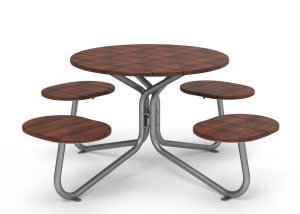 MTB-2800-00067: FAVA Cluster Seating, Ipe Wood Table Top and Attached Backless Single Seats (4)