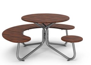 MTB-2800-00069: FAVA Cluster Seating, Ipe Wood Table Top and Attached Backless Single Seat (1) and Quad Seat (1)