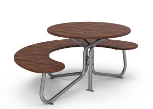 MTB-2800-00070: FAVA Cluster Seating, Ipe Wood Table Top and Attached Backless Quad Seat (1), Wheelchair Accessible