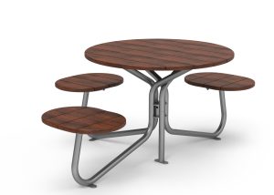 MTB-2800-00071: FAVA Cluster Seating, Ipe Wood Table Top and Attached Backless Single Seats (3), Wheelchair Accessible