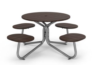 MTB-2800-00072: FAVA Cluster Seating, Thermally Modified Ash Wood Table Top and Attached Backless Single Seats (4), Umbrella Hole