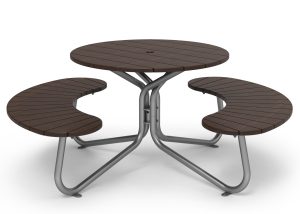 MTB-2800-00073: FAVA Cluster Seating, Thermally Modified Ash Wood Table Top and Attached Backless Double Seats (2), Umbrella Hole