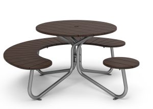 MTB-2800-00074: FAVA Cluster Seating, Thermally Modified Ash Wood Table Top and Attached Backless Single Seats (1) and Quad Seat (1), Umbrella Hole