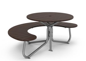 MTB-2800-00075: FAVA Cluster Seating, Thermally Modified Ash Wood Table Top and Attached Backless Quad Seat (1), Wheelchair Accessible, Umbrella Hole