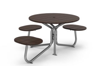 MTB-2800-00076: FAVA Cluster Seating, Thermally Modified Ash Wood Table Top and Attached Backless Single Seats (3), Wheelchair Accessible, Umbrella Hole