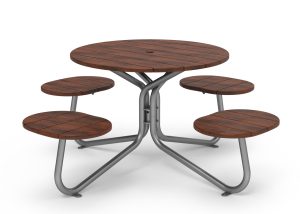 MTB-2800-00077: FAVA Cluster Seating, Ipe Wood Table Top and Attached Backless Single Seats (4), Umbrella Hole