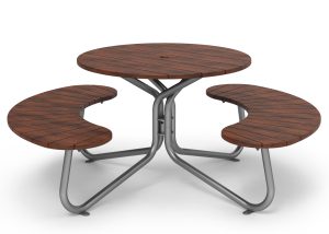 MTB-2800-00078: FAVA Cluster Seating, Ipe Wood Table Top and Attached Backless Double Seats (2), Umbrella Hole