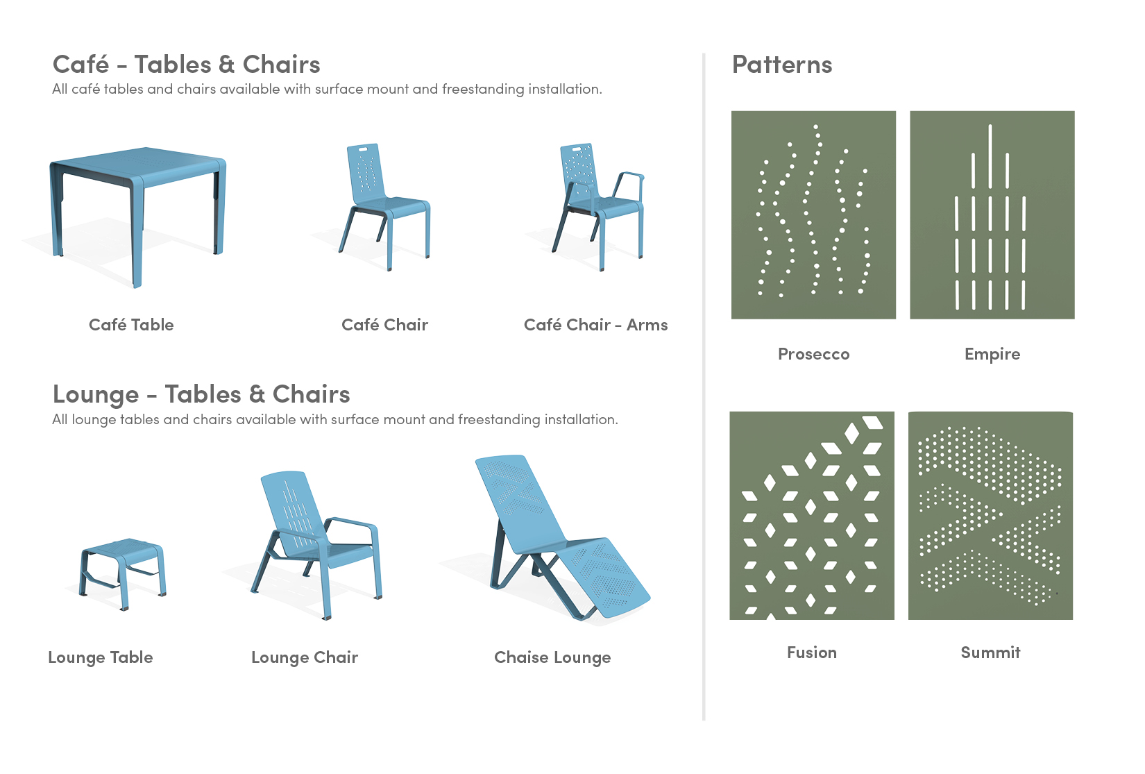 2024 ALUM Tables, Chairs and Patterns