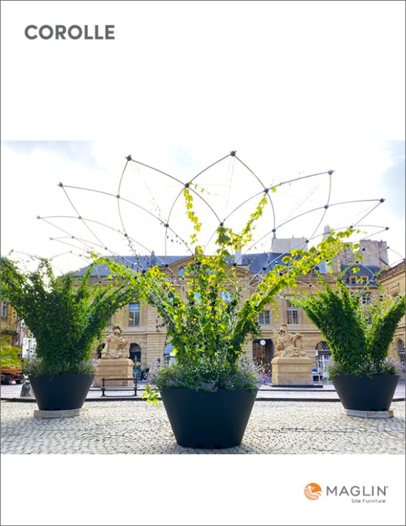 COROLLE Brochure Cover featuring Olympus Planters with lush greenery