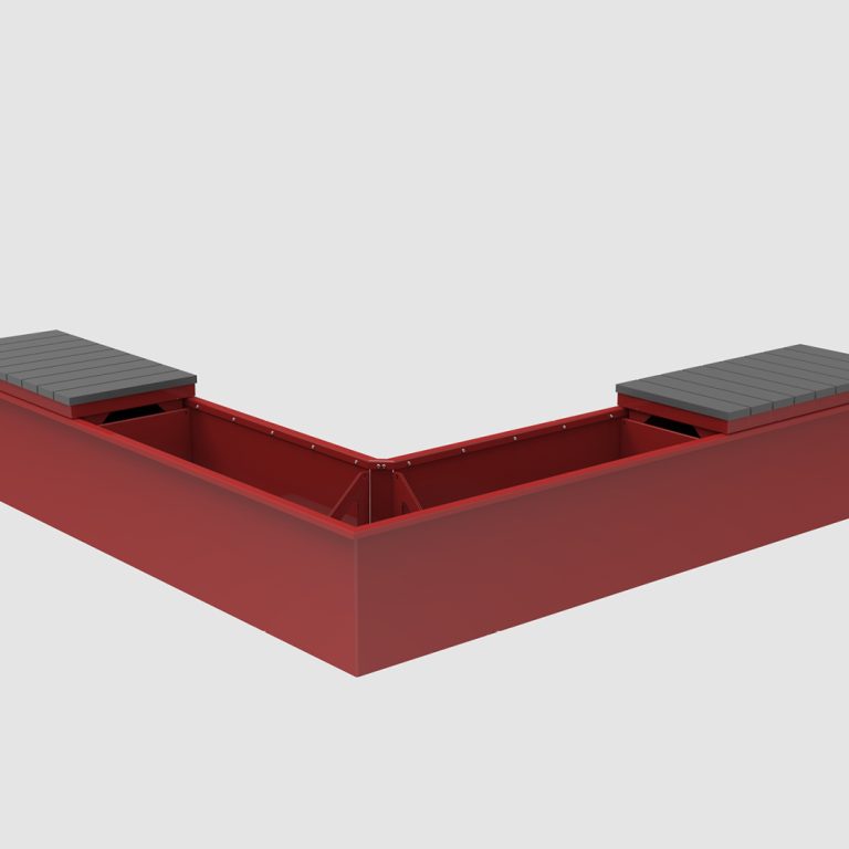 Powdercoat Red CANOE planters with bench seating