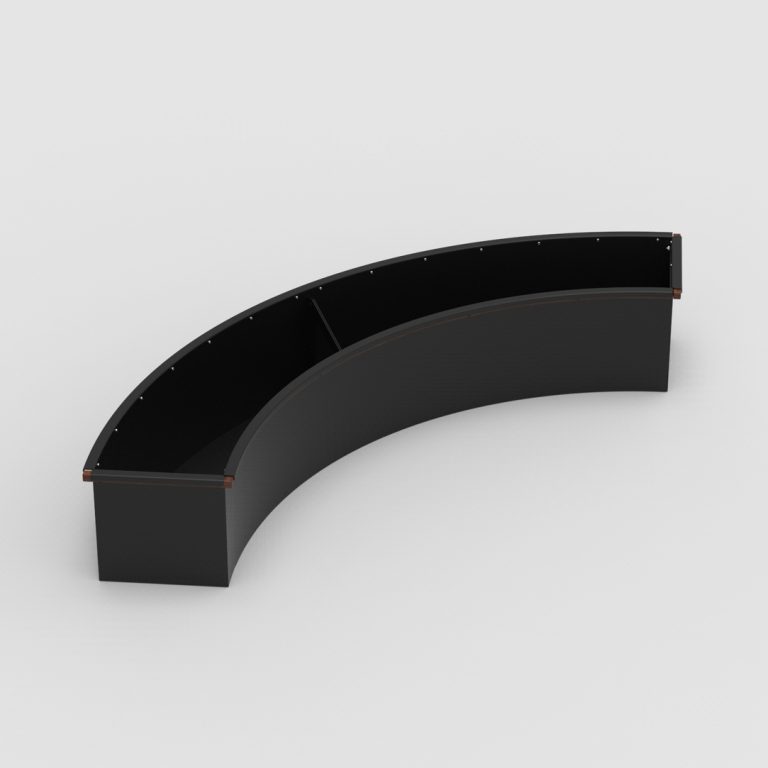 Curved CANOE modular planter in black powdercoat