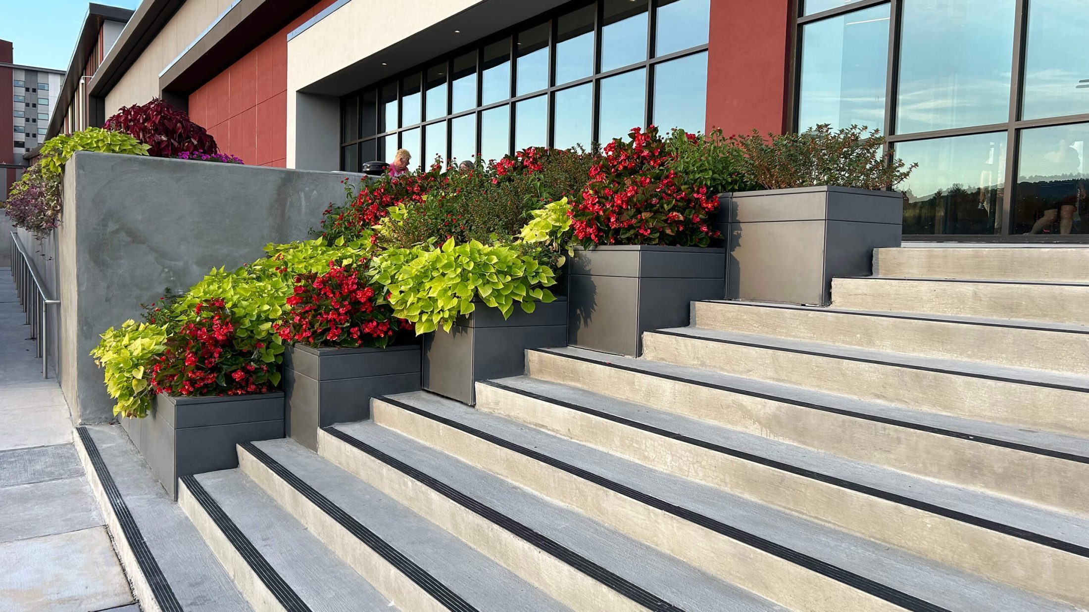 Stacked Maglin Pixel Planters aligned with staircase next to Harrah's Casino Resort